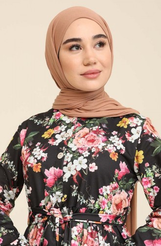 Schwarz Hijab Kleider 3803J-01