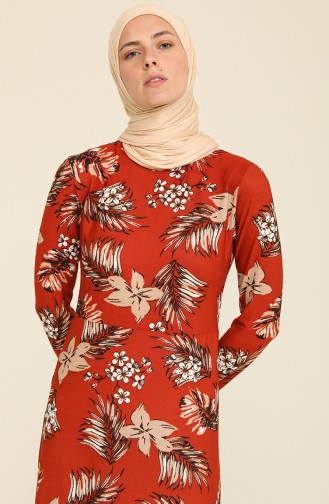 Brick Red Hijab Dress 8462-01
