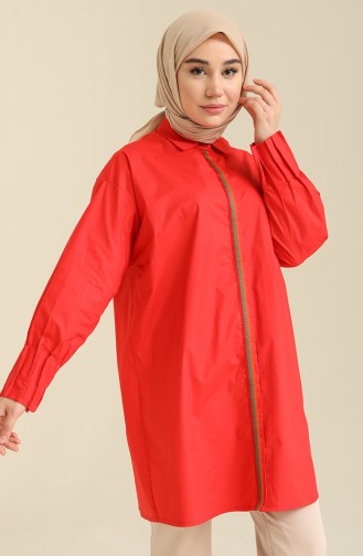 Gizli Düğmeli Tunik 2272-04 Kırmızı