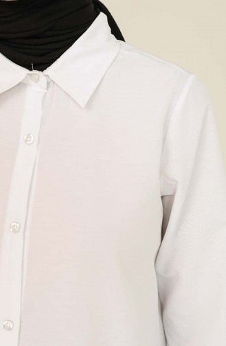 Düğmeli Uzun Gömlek Tunik 5003-01 Beyaz