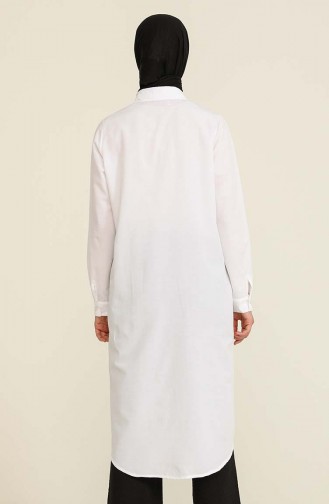 Düğmeli Uzun Gömlek Tunik 5003-01 Beyaz