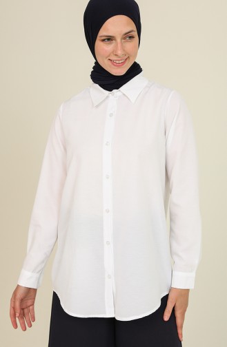 Düğmeli Gömlek 5001-01 Beyaz