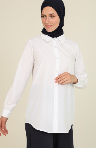 Düğmeli Gömlek 5001-01 Beyaz