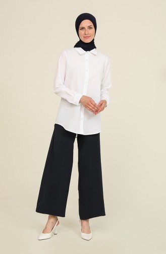 Wide Leg Trouser with Zipper 3095-01 Navy Blue 3095-01