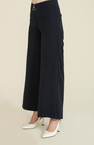 Wide Leg Trouser with Zipper 3095-01 Navy Blue 3095-01