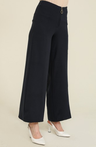 Wide Leg Trouser with Zipper 3095-01 Navy Blue 3095-01