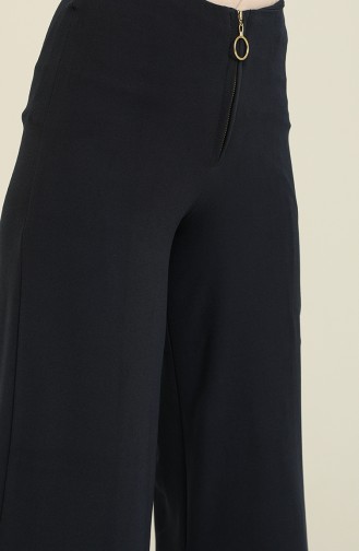 Wide Leg Trouser with Zipper 3095-01 Navy Blue 3095-01