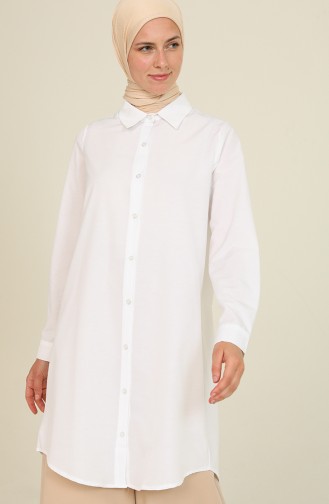 Düğmeli Gömlek Tunik 5002-01 Beyaz