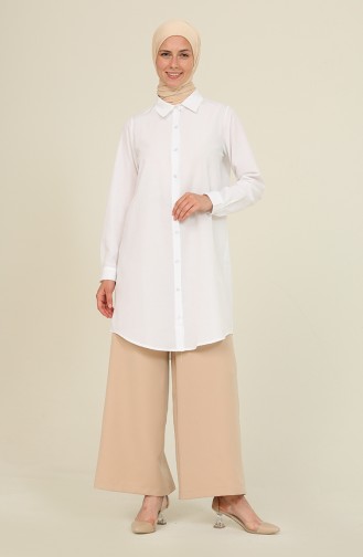 Düğmeli Gömlek Tunik 5002-01 Beyaz