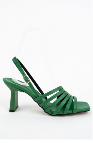 Butterfly Yeşil Çok Bantlı Topuklu Sandalet Ayakkabı Yeşil
