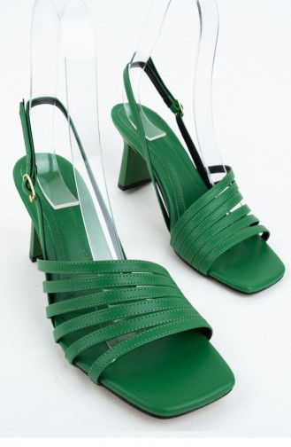 Butterfly Yeşil Çok Bantlı Topuklu Sandalet Ayakkabı Yeşil