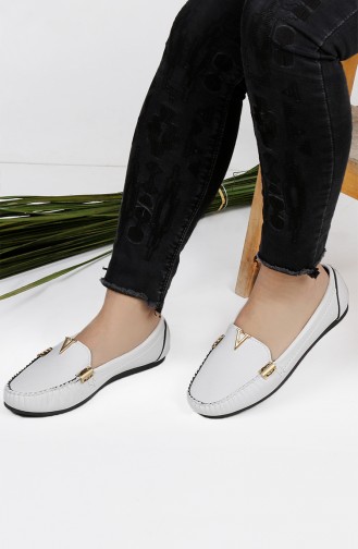 White Women`s Flats 0198-02