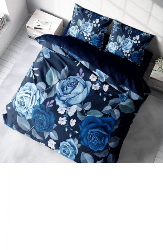 Monohome Blue Flower 3D Pamuk Saten Çift Kişilik Nevresim Takımı