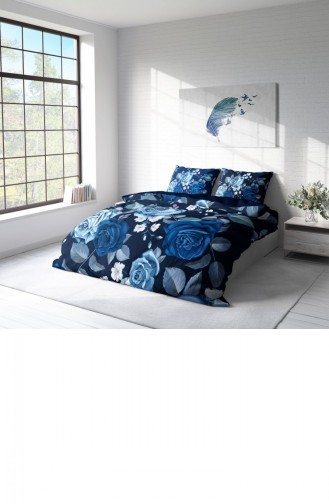 Monohome Blue Flower 3D Pamuk Saten Çift Kişilik Nevresim Takımı
