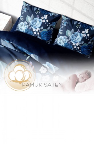 Monohome Blue Flower 3D Pamuk Saten Çift Kişilik Nevresim Takımı