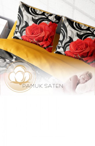 Monohome Rose1006 3D Pamuk Saten Çift Kişilik Nevresim Takımı
