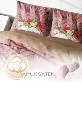 Monohome Brown Rose 3D Pamuk Saten Çift Kişilik Nevresim Takımı