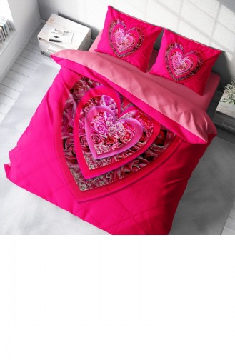 Monohome Pink Heart 3D Pamuk Saten Çift Kişilik Nevresim Takımı
