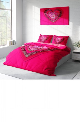 Monohome Pink Heart 3D Pamuk Saten Çift Kişilik Nevresim Takımı
