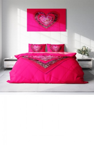 Monohome Pink Heart 3D Pamuk Saten Çift Kişilik Nevresim Takımı