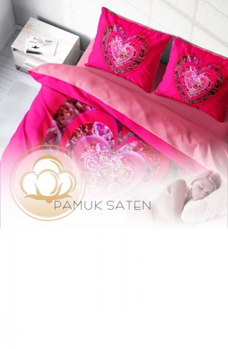 Monohome Pink Heart 3D Pamuk Saten Çift Kişilik Nevresim Takımı