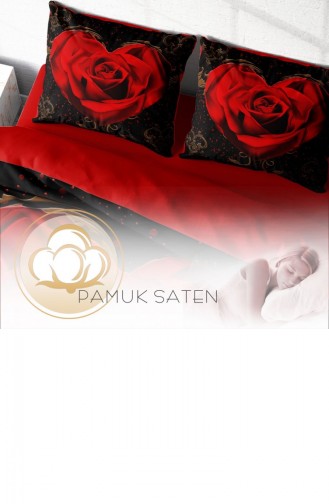 Monohome Red Rose 3D Pamuk Saten Çift Kişilik Nevresim Takımı