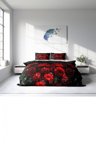 Monohome Red Roses 3D Pamuk Saten Çift Kişilik Nevresim Takımı