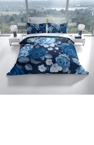 Cattleya Blue Flower 3D Pamuk Saten Çift Kişilik Nevresim Takımı