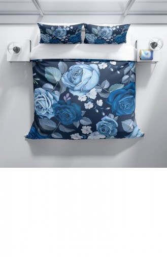 Cattleya Blue Flower 3D Pamuk Saten Çift Kişilik Nevresim Takımı