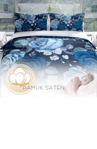 Cattleya Blue Flower 3D Pamuk Saten Çift Kişilik Nevresim Takımı