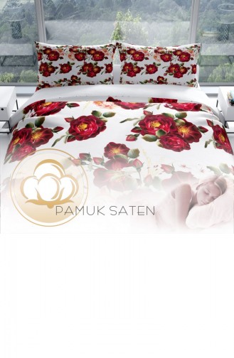 Cattleya Red Rose 3D Pamuk Saten Çift Kişilik Nevresim Takımı