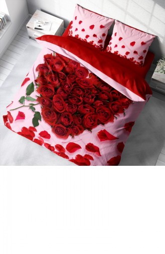 Monohome Sevgililer Günü Pamuk Saten Çift Kişilik Nevresim Takımı Red Rose