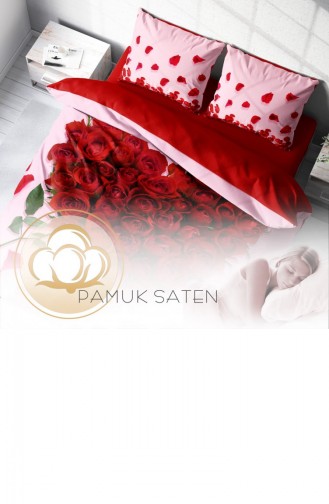 Monohome Sevgililer Günü Pamuk Saten Çift Kişilik Nevresim Takımı Red Rose