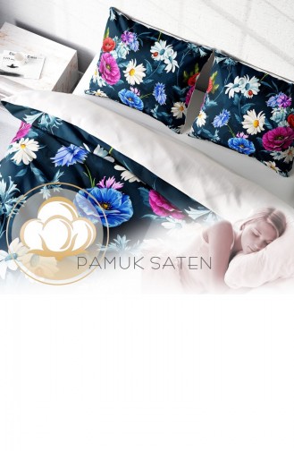 Monohome Renkli Çiçekler 3D Pamuk Saten Çift Kişilik Nevresim Takımı