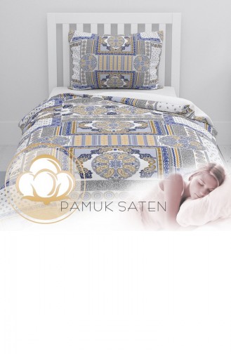 Monohome Blue Patchwork 3D Pamuk Saten Tek Kişilik Nevresim Takımı