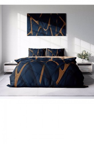 Monohome Blue Brown 3D Pamuk Saten Çift Kişilik Nevresim Takımı