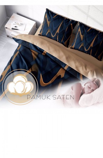 Monohome Blue Brown 3D Pamuk Saten Çift Kişilik Nevresim Takımı