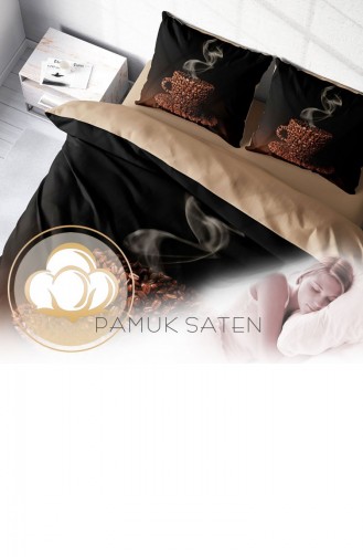 Monohome Sleep Coffee 3D Pamuk Saten Çift Kişilik Nevresim Takımı