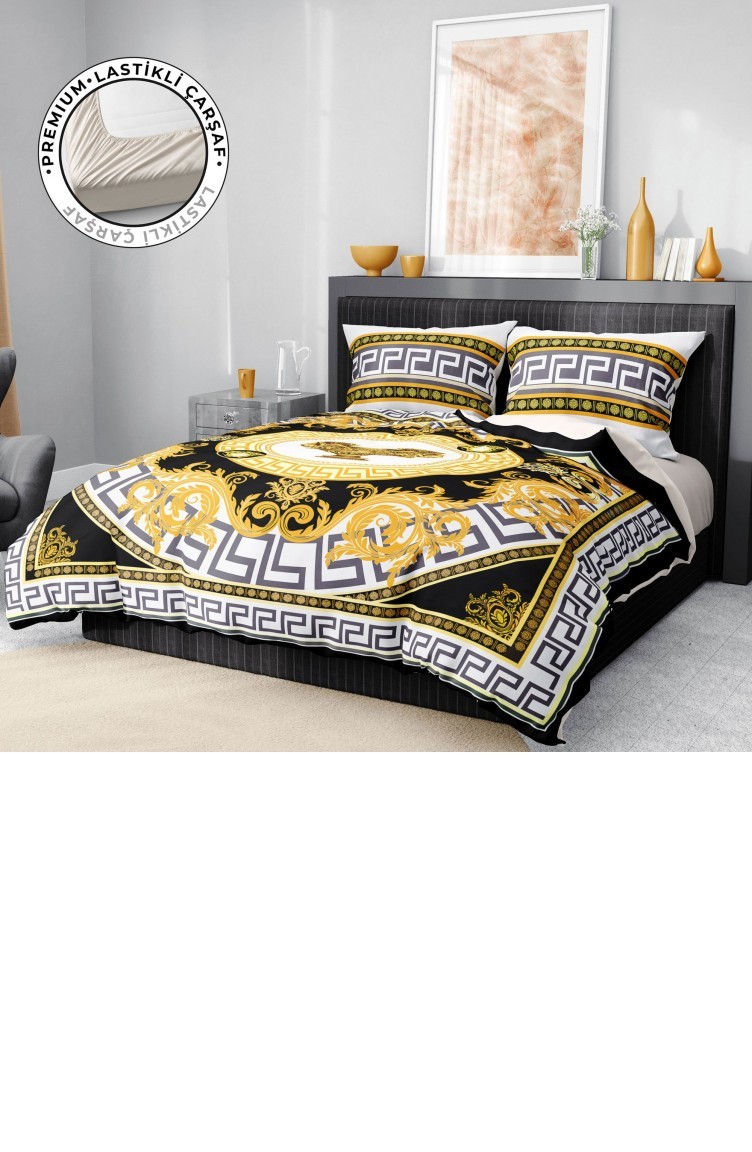 Monohome Premium Luxury Çift Kişilik Nevresim Takımı 3D Pamuk Saten Yellow Brand