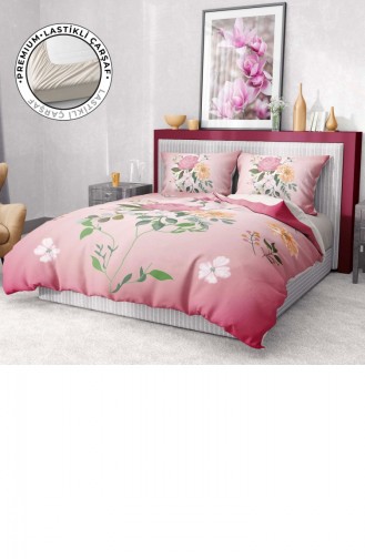 Monohome Premium Luxury Çift Kişilik Nevresim Takımı 3D Pamuk Saten Pink Rose