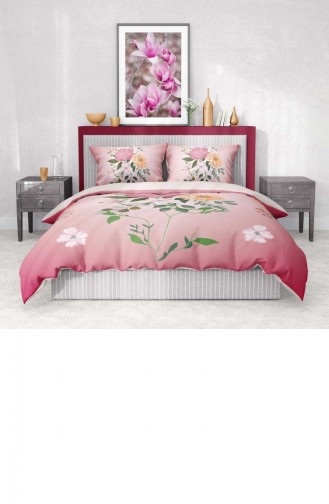 Monohome Premium Luxury Çift Kişilik Nevresim Takımı 3D Pamuk Saten Pink Rose