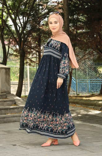 Navy Blue Hijab Dress 5073-08