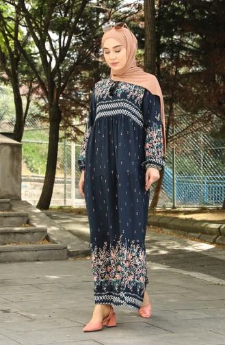 Navy Blue Hijab Dress 5073-08