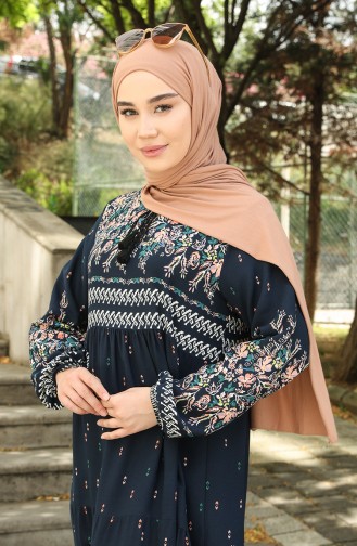 Navy Blue Hijab Dress 5073-08