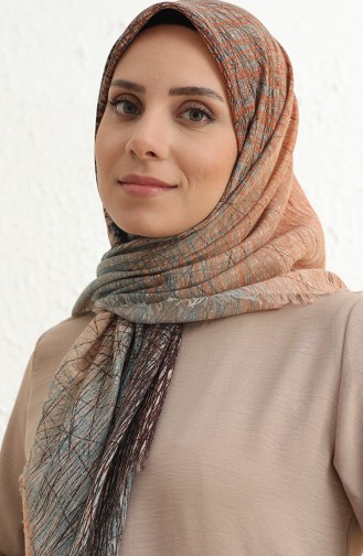 Çekme Koton Eşarp 13187-01 Tarçın Renk Mint Mavi