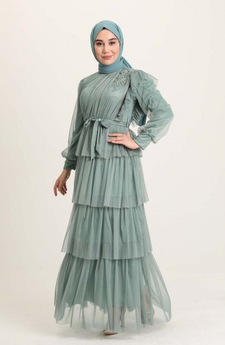 Unreife Mandelgrün Hijab-Abendkleider 4922-01