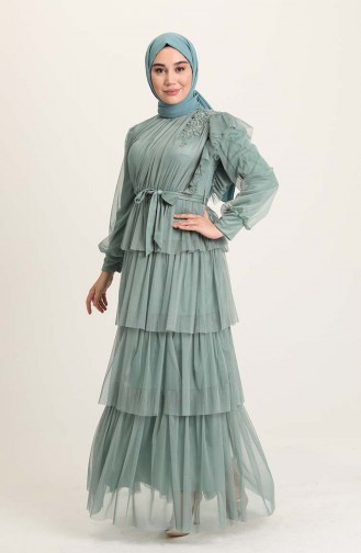 Green Almond Hijab Evening Dress 4922-01