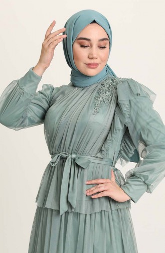 Green Almond Hijab Evening Dress 4922-01