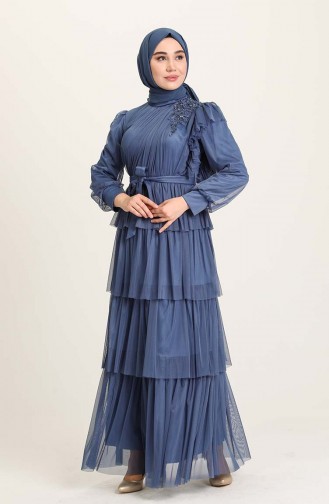 Indigo Hijab Evening Dress 4922-02