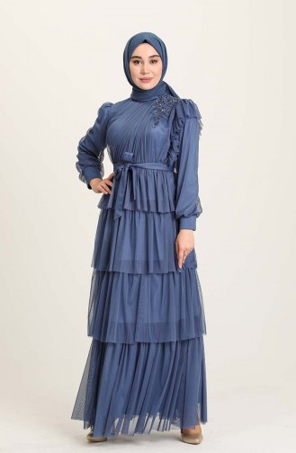 Indigo Hijab Evening Dress 4922-02